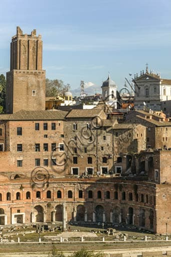 View of the hemicycle and the Tower of the Militia at Trajan's Market, Rome