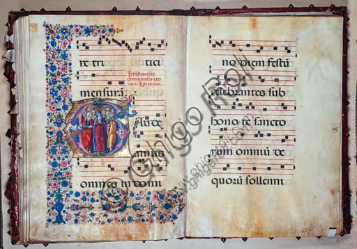 Detail of the Virgin and all the Saints illumination, Renaissance choir book, Piccolomini Library Siena Cathedral