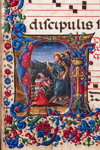 Detail illumination Christ and the Leper by Liberale da Verona, cod. 19.4, Piccolomini Library Siena Cathedral