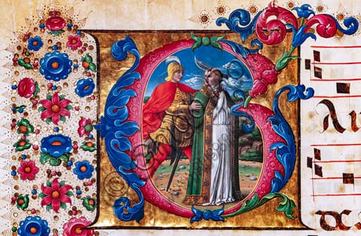 Detail illumination Martyrdom of Saint Thomas of Canterbury, Girolamo da Cremona, Piccolomini Library choir book