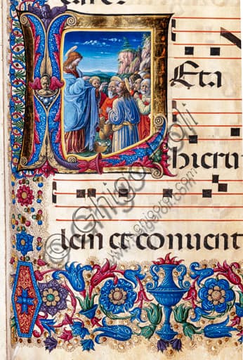 Detail of Multiplication of the Loaves and Fishes illumination by Liberale da Verona, Piccolomini Library Siena