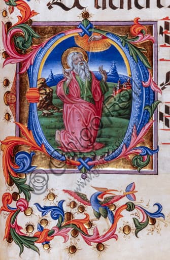 Detail of the Vision of Isaiah illumination, Pellegrino di Mariano, Siena Cathedral choir book