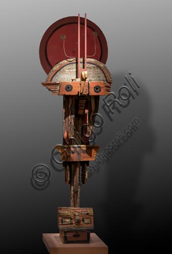 Sculpture 'Idol' (1961) in painted wood by Mirko Basaldella exhibited at the Museo Novecento in Florence