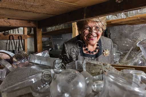 Inside of the Moleria Locchi atelier in Florence with artistic glass and crystal objects