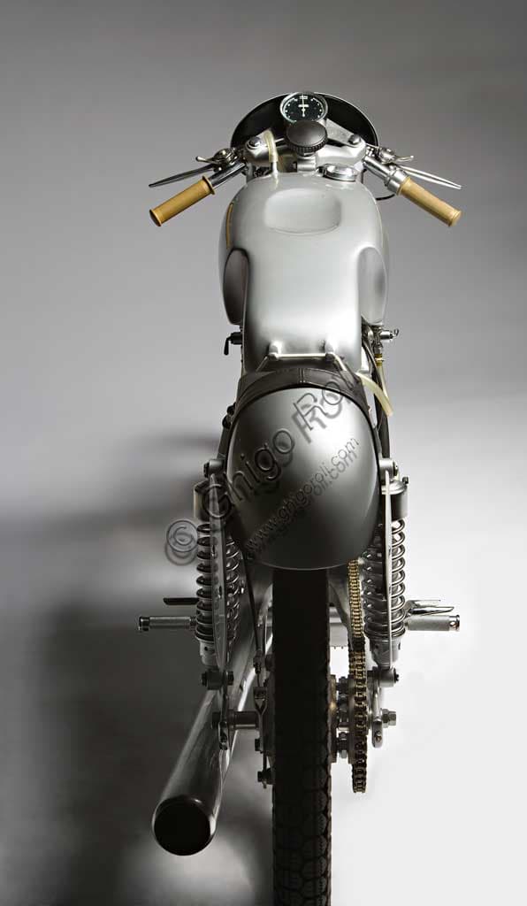 Vintage Mondial 175 motorcycle from 1954, restored Italian single-cylinder racing bike
