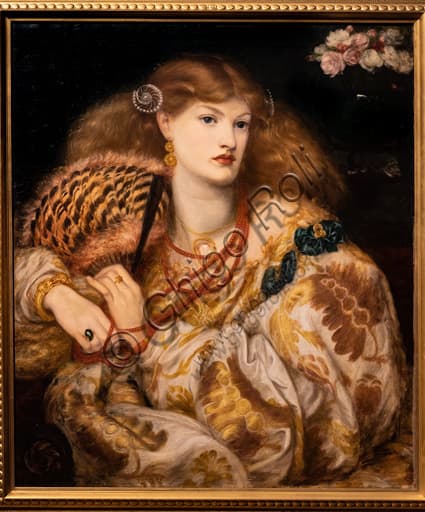 Dettaglio del dipinto Monna Vanna di Dante Gabriel Rossetti, olio su tela 1866, modella Alexa Wilding, stile preraffaellita