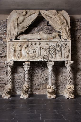 Sculpture of the Gothic funeral monument of Cardinal Luca Fieschi, Genoa