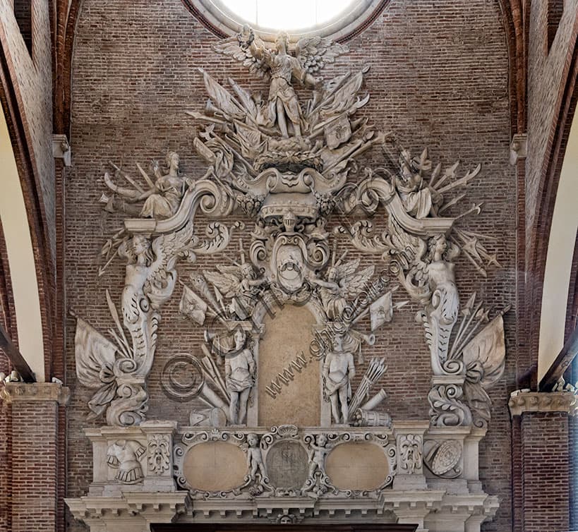 Baroque funerary monument of General G.B. Da Porto with war emblems in St. Lawrence Church, Vicenza