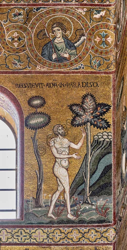 Mosaico bizantino Adamo Paradiso Terrestre Duomo Monreale Sicilia