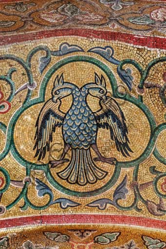 Detail mosaic double headed eagle, emblem of Frederick II, King Roger Room, Palazzo dei Normanni Palermo