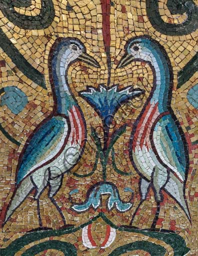 Byzantine mosaic couple of birds, detail of the arch soffit, Palatine Chapel Royal Palace of Palermo