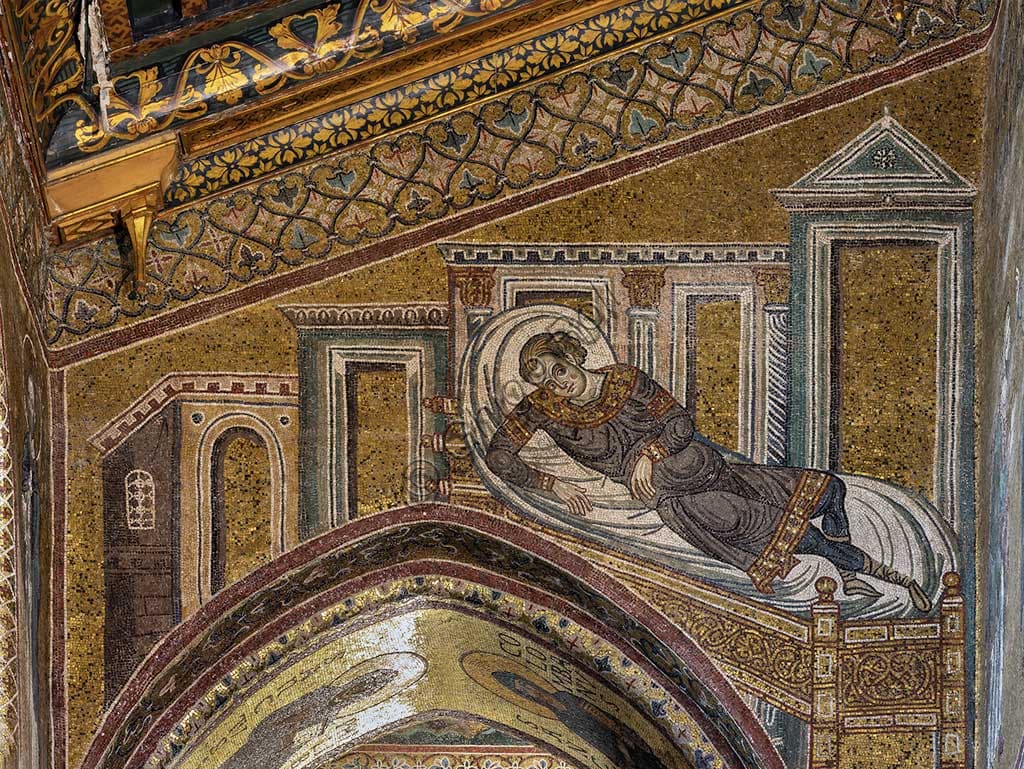 Dettaglio del mosaico bizantino Guarigione del figlio del centurione nel Duomo di Monreale, Sicilia