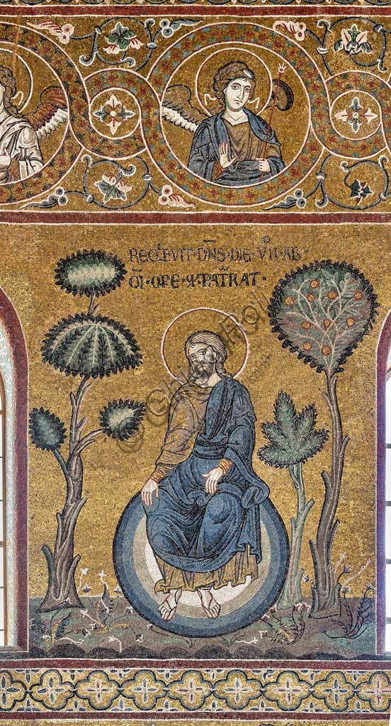 Dettaglio mosaico bizantino Il riposo del Creatore settimo giorno Duomo Monreale Sicilia