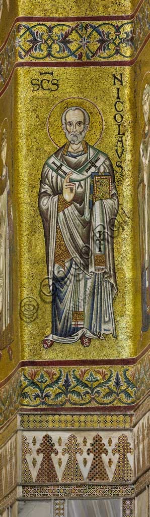 Mosaico bizantino di San Nicola nell'abside del Duomo di Monreale, Sicilia