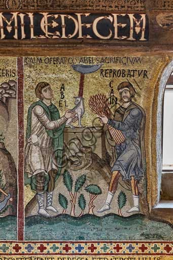 Byzantine mosaic of Cain and Abel's sacrifice, Palatine Chapel, Palazzo dei Normanni, Palermo