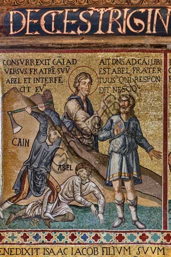 12th-century Byzantine mosaic 'Cain killing Abel', Palatine Chapel, Palazzo dei Normanni, Palermo