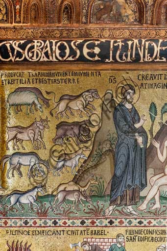 Detail of the medieval mosaic of The Creation of Animals, Palatine Chapel, Palace of the Normans, Palermo