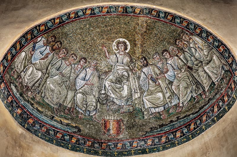 Mosaico paleocristiano Cristo circondato dagli Apostoli nella Cappella di S.Aquilino, Basilica di S. Lorenzo Maggiore Milano