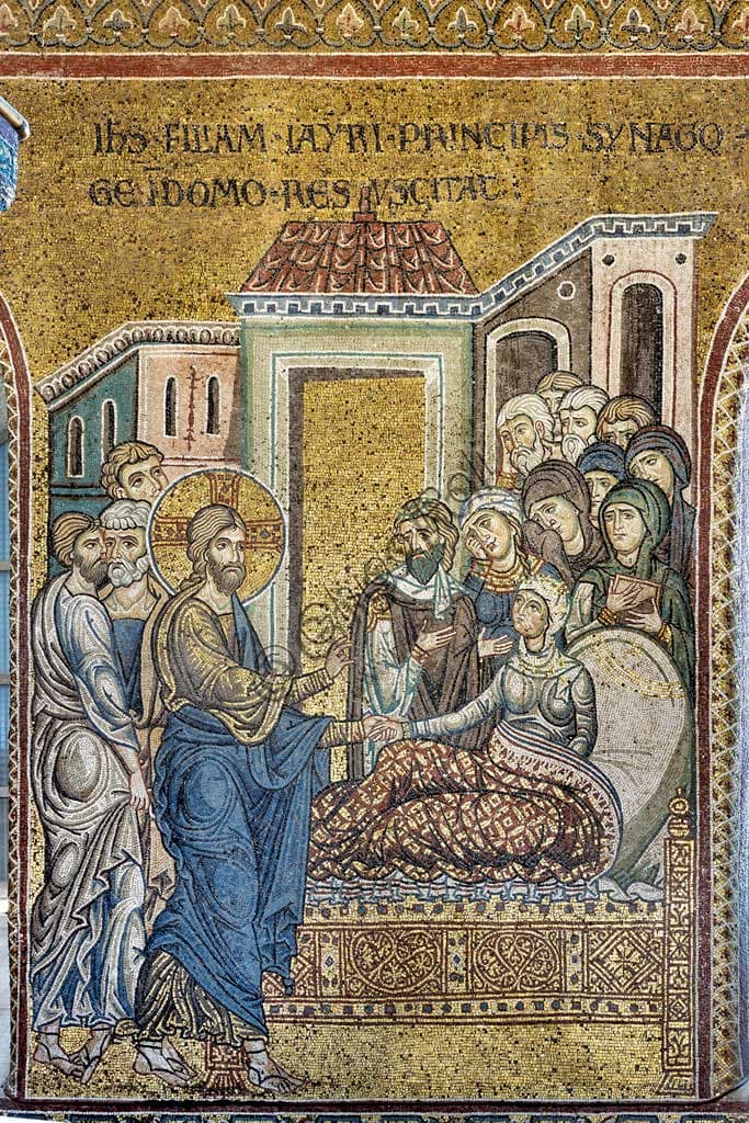 Mosaico bizantino Gesù risuscita figlia di Giairo, Duomo di Monreale, Sicilia