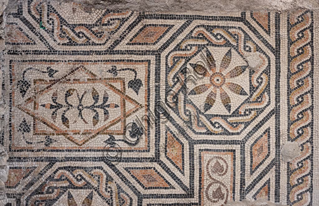 Detail of the Roman-era mosaic on display at Santa Giulia, Museum of the City, Brescia - UNESCO World Heritage