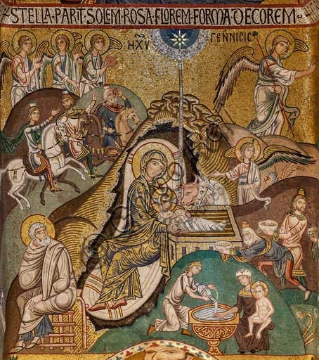 Byzantine Nativity mosaic, 12th century, Palatine Chapel (Royal Palace of Palermo)