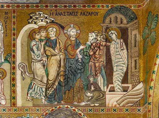 Byzantine mosaic of the Resurrection of Lazarus, central nave of the Palatine Chapel, Palazzo dei Normanni in Palermo, 12th century