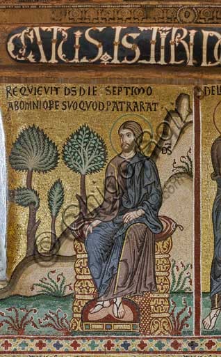 Byzantine mosaic The Creator's Rest, Creation cycle, Palatine Chapel Norman Palace Palermo
