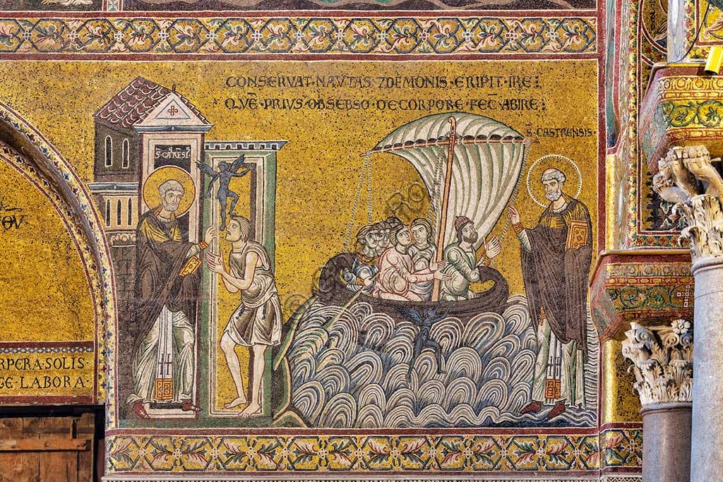Mosaico bizantino di San Castrense che libera un indemoniato, Duomo di Monreale, Palermo