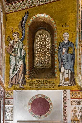 Byzantine mosaic of Saint Felix and an angel, northern wall of the Palatine Chapel, Palazzo dei Normanni, Palermo