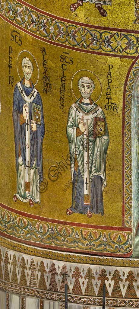 Mosaico bizantino San Pietro d'Alessandria e San Clemente Papa, abside Duomo di Monreale Palermo
