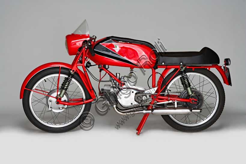 1956 Rumi Junior 125 vintage motorbike in restored condition, horizontal twin-cylinder engine