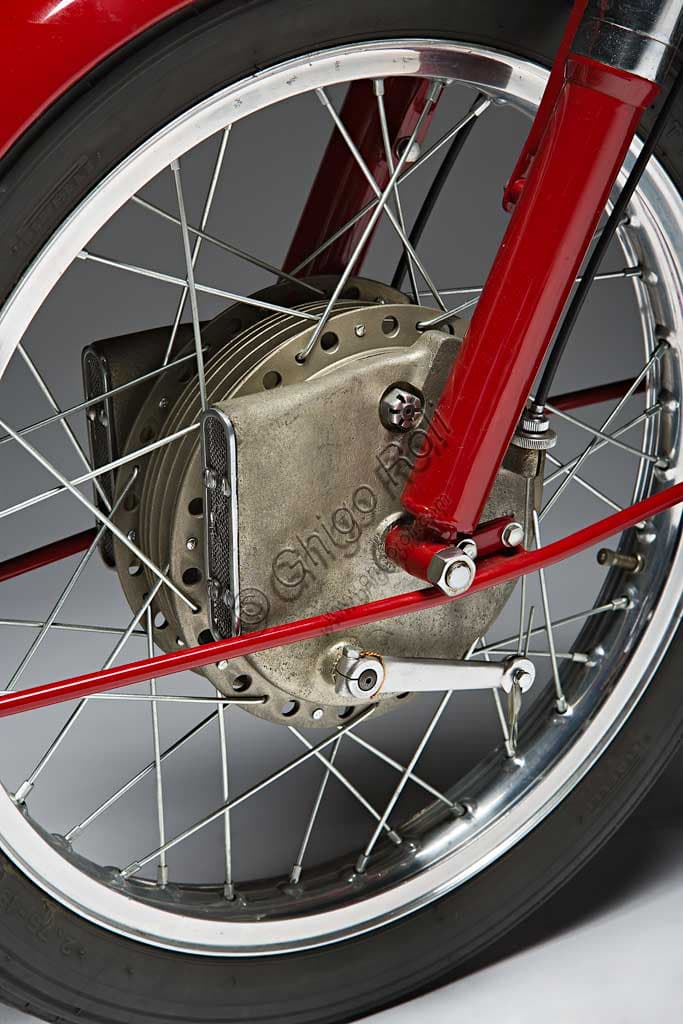 Motobi Gran Sport 250 GSS restored 1956 Italian vintage racing motorcycle, horizontal twin-cylinder engine.