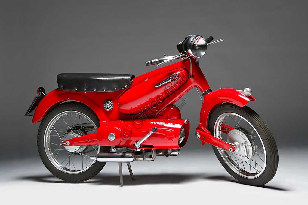 1955 Motom 98 TS restored vintage motorcycle with torsion bar fork and iconic Italian design