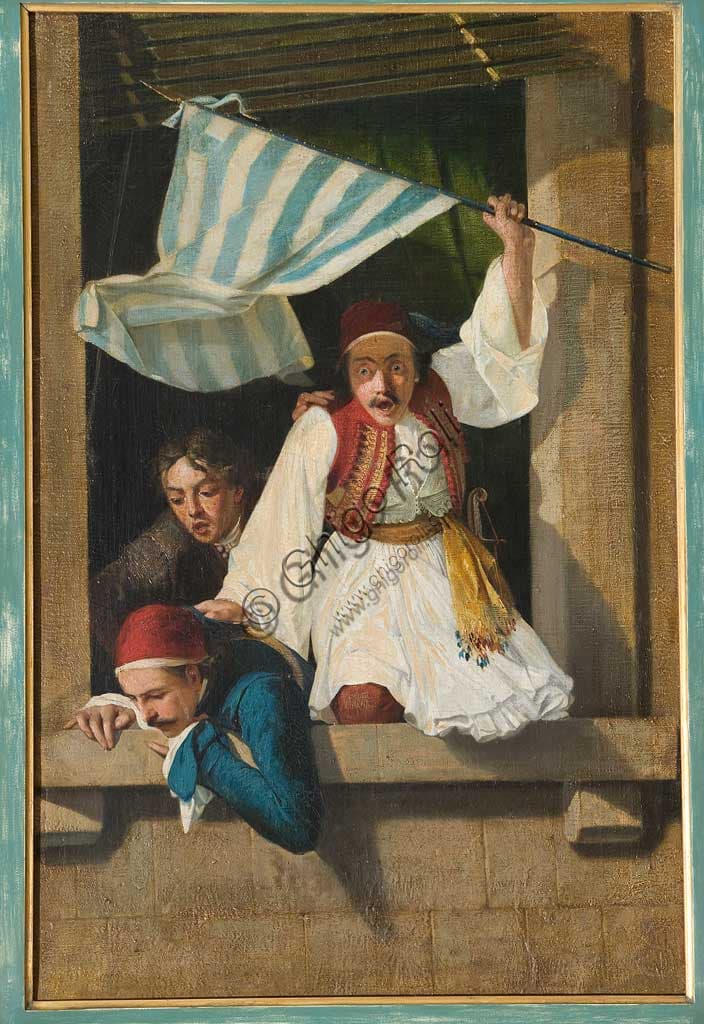 Scene of the Greek Revolution oil on canvas painting Narciso Malatesta 64x100 cm
