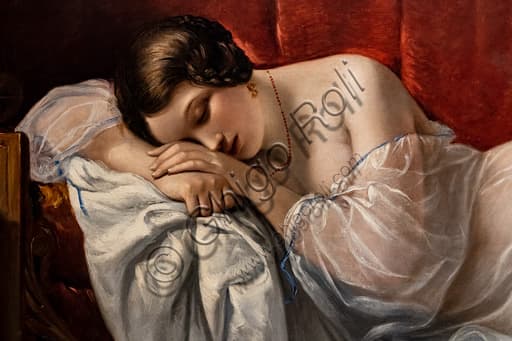 Detail of the painting The Sleep of Innocence by Natale Schiavoni, oil on canvas 1841, depicting a woman