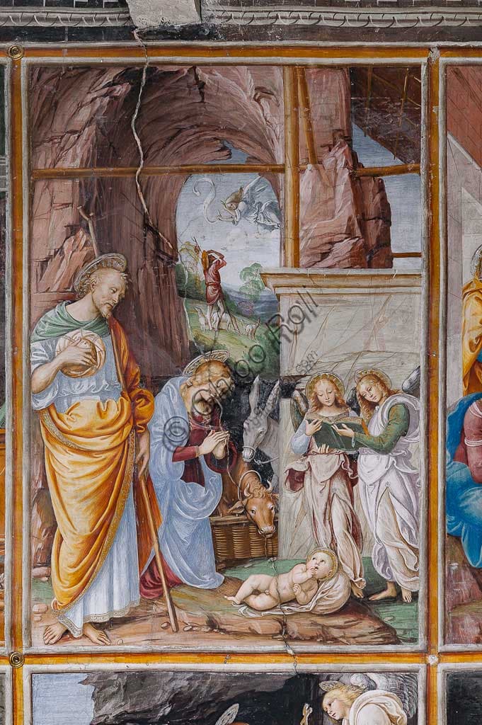 Dettaglio dell'affresco della Natività di Gaudenzio Ferrari, Chiesa di Santa Maria delle Grazie, Varallo Sesia, 1513