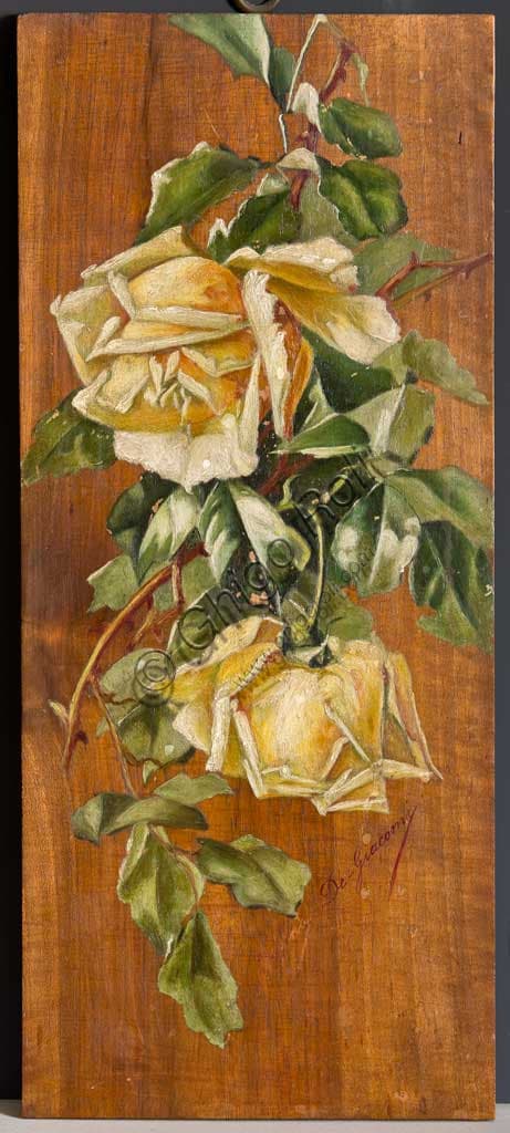 Natura morta Rose Gialle olio su tavoletta Eugenio De Giacomi Collezione Assicoop Unipol