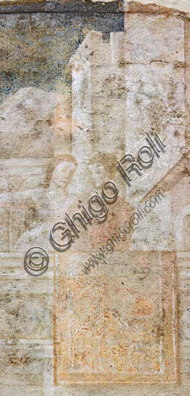 Particolare con figure femminili dell'affresco Nozze di Isacco e Rebecca di Benozzo Gozzoli nel Camposanto Monumentale di Pisa