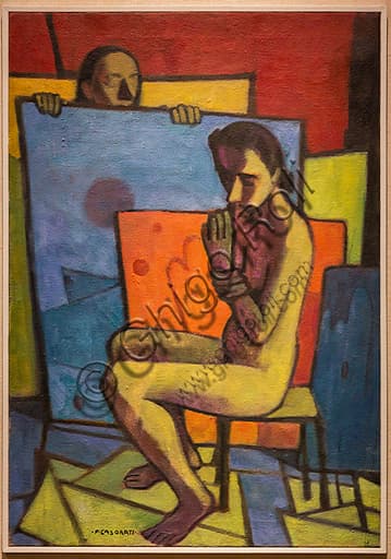 Painting 'Yellow Nude', oil on canvas by Italian 20th century artist Felice Casorati, 1945