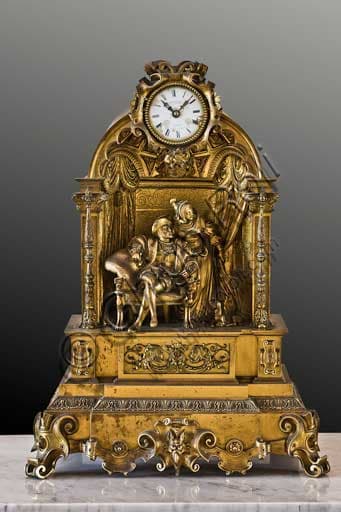 Golden bronze table clock in the corridor leading to the Viceroy Room, Royal Palace of Palermo
