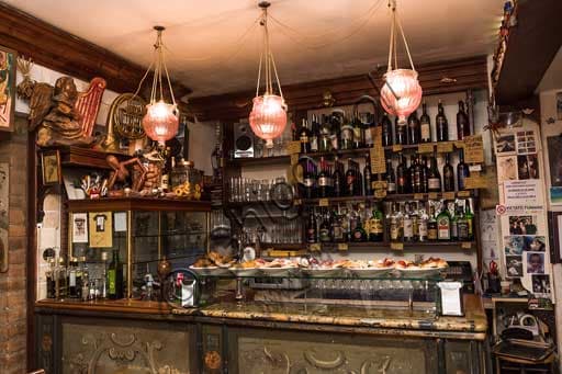 Valerio Silvestri, owner of Osteria al Sacro e Profano in Venice, behind the cicchetti counter