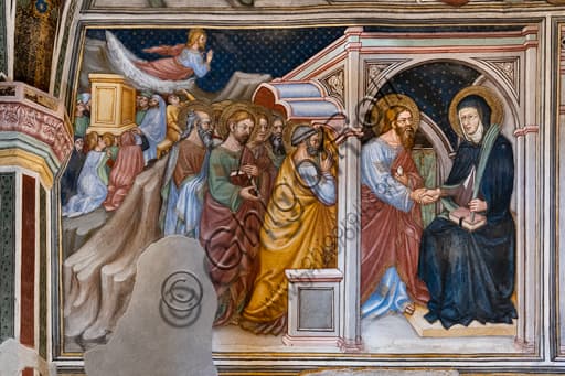 Detail of the fresco by Ottaviano Nelli (1424): The apostles take leave from Mary, Trinci Chapel, Trinci Palace, Foligno