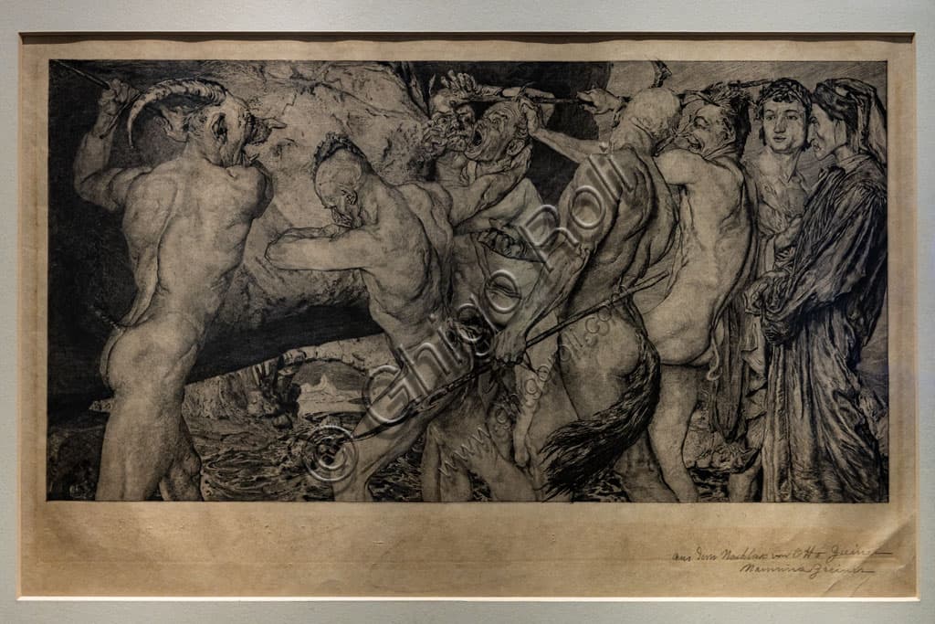 Bulino Dante Virgilio Inferno Otto Greiner 1896 opera stampa arte