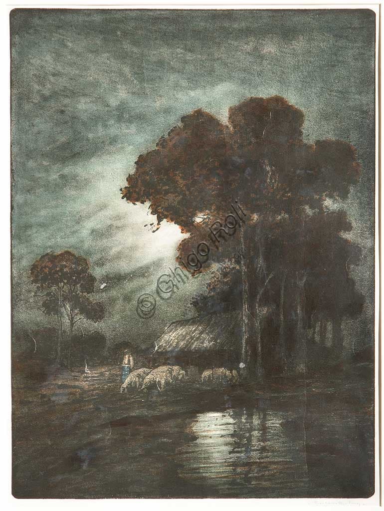 Paesaggio con gregge, acquaforte di Giuseppe Miti Zanetti - Collezione Assicoop Unipol