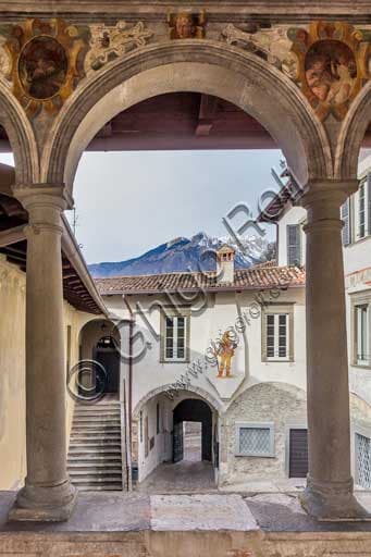 Clusone Town Hall - View of the 16th-century frescoed loggia and the internal courtyard