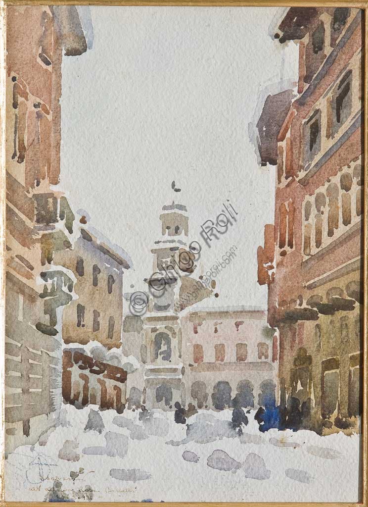 Acquerello Palazzo Comunale di Modena sotto la neve di Arcangelo Salvarani - Collezione Assicoop Unipol