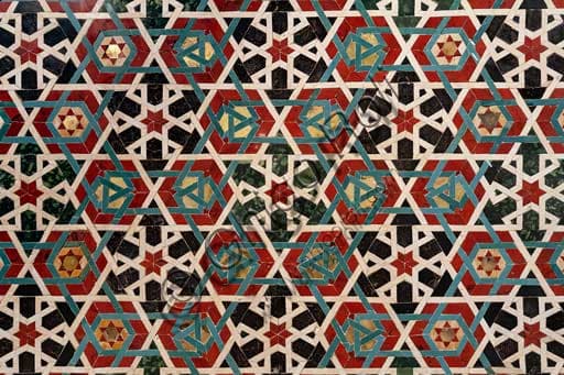 Detail of the geometric patterned floor in the Palatine Chapel of the Norman Palace in Palermo