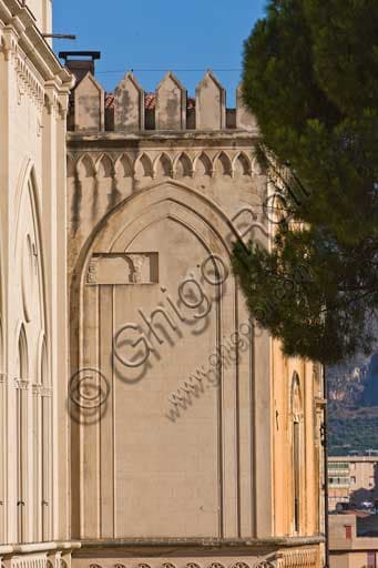 Architectural detail of the south-west façade of the Palazzo dei Normanni (Royal Palace) in Palermo