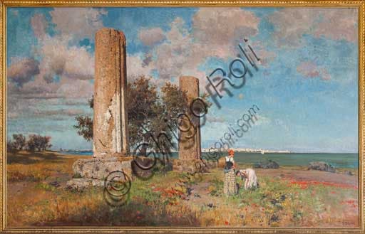 Painting 'The Temple of Jupiter in Syracuse' by Ettore de Maria Bergler in the Landscape Room of the Palace of the Normans, Palermo