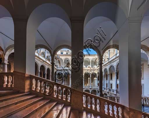 View of the Maqueda Courtyard at the Palace of the Normans in Palermo from the Monumental Staircase